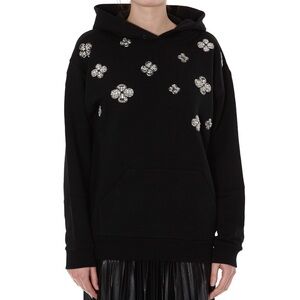 Givenchy crystal floral embroidered logo back hoodie in black